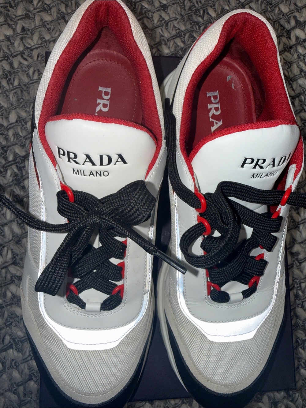 Prada men’s White & Red Low-Top Sneakers